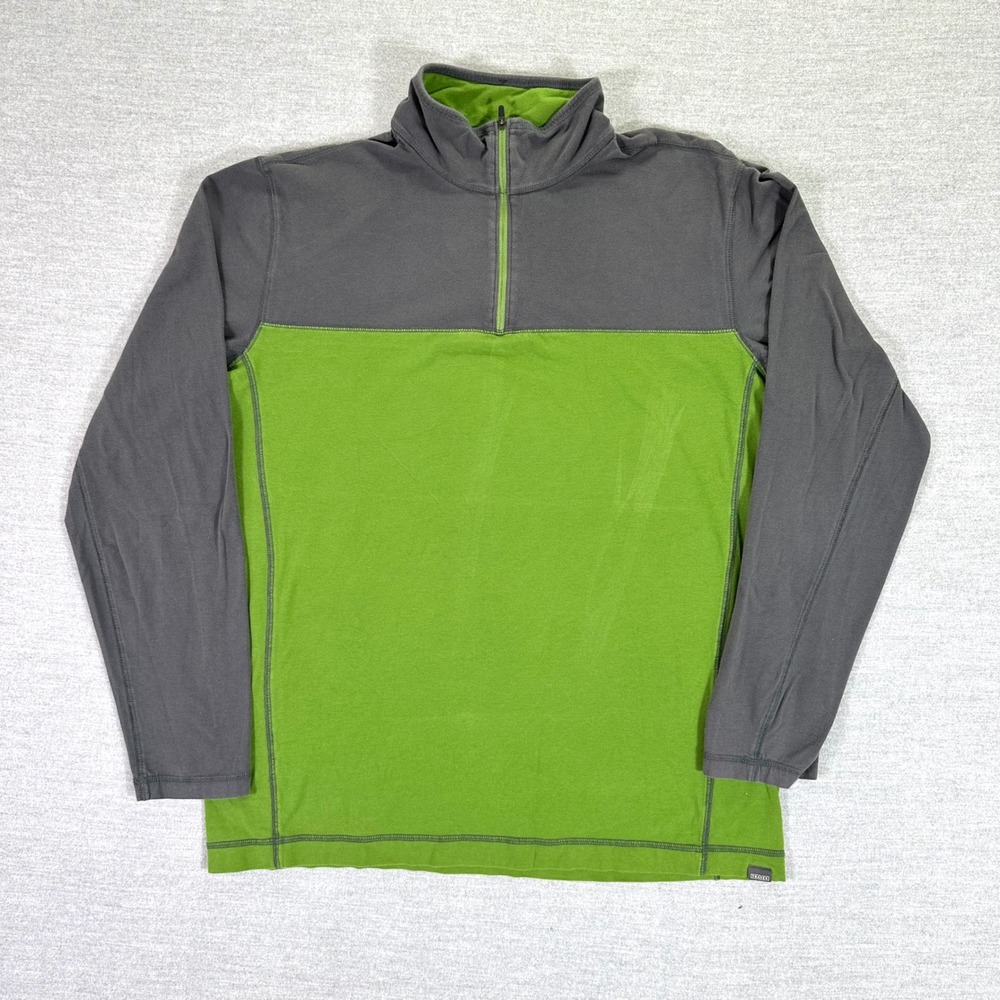 Eddie Bauer TRAVEX Quarter Zip Mens Large Long Sleeve Pullover Shirt Green Grey